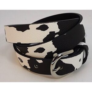 Cow Print Belt Black White Silver Buckle Fashion Accessory